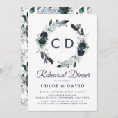 Invitation Dîner Rustique Boho Blue Floral (Devant / Derrière)