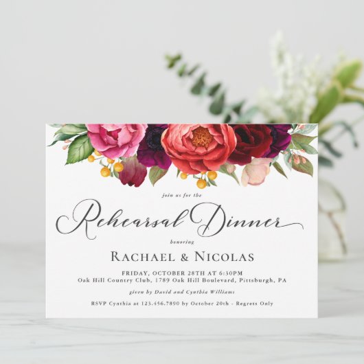 Invitation Dîner Rustique Boho Floral Mariage (Debout devant)