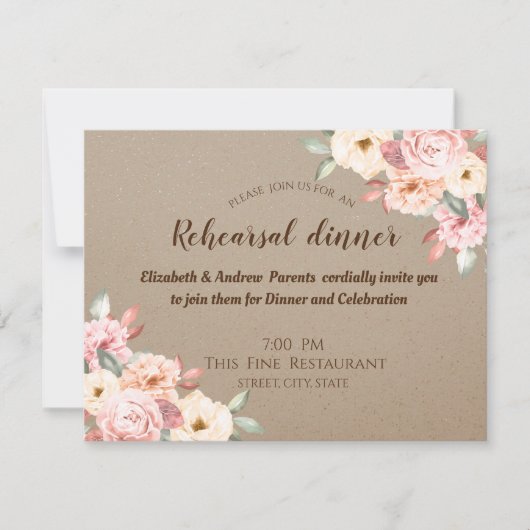 Invitation Dîner Rustique Chic Floral (Devant)
