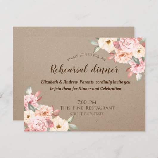 Invitation Dîner Rustique Chic Floral (Devant / Derrière)