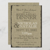 Invitation Dîner Rustique de répétition Burlap (Devant / Derrière)