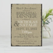 Invitation Dîner Rustique de répétition Burlap (Debout devant)