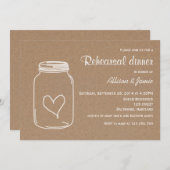 Invitation Dîner rustique de répétition de coeur de Masonjar (Devant / Derrière)