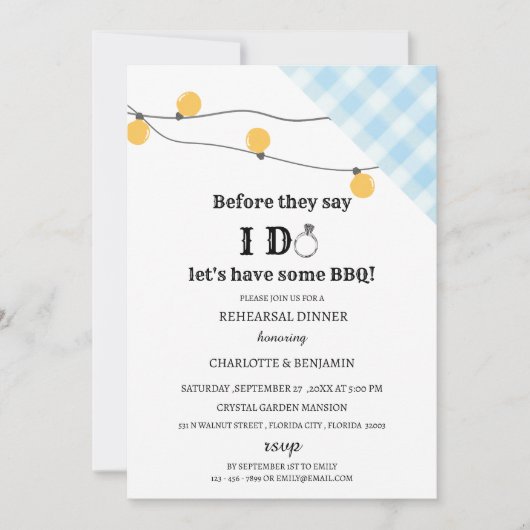 Invitation Dîner Rustique de répétition du barbecue I Do (Devant)