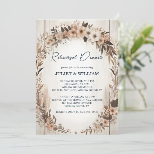 Invitation Dîner Rustique de répétition Floral Spring Boho (Debout devant)