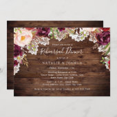 Invitation Dîner Rustique de répétition florale Bourgogne (Devant / Derrière)