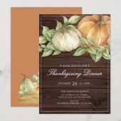 Invitation Dîner rustique de Thanksgiving à la citrouille (Devant / Derrière)