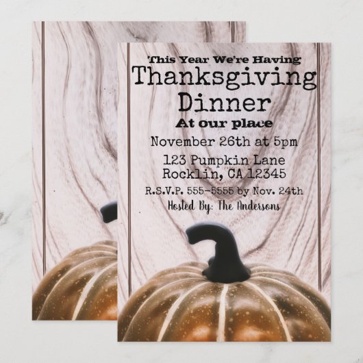 Invitation Dîner rustique de Thanksgiving à l'automne avec ci (Devant / Derrière)