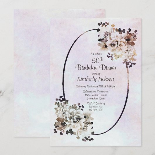 Invitation Dîner Rustique Floral 50e Anniversaire (Devant / Derrière)