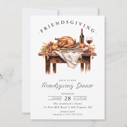 Invitation dîner rustique Friendsgiving (Devant)