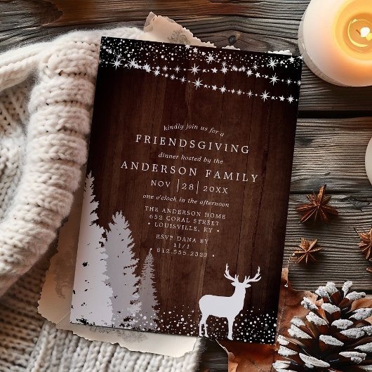 Invitation Dîner rustique hiver Cerf Woodland Friendsgiving