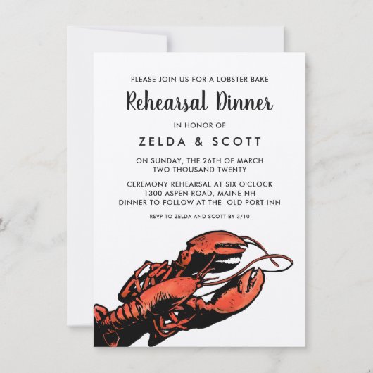 Invitation Dîner Rustique Mariage de homard (Devant)