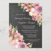 Invitation Dîner Rustique Plastique Rose Floral (Devant / Derrière)