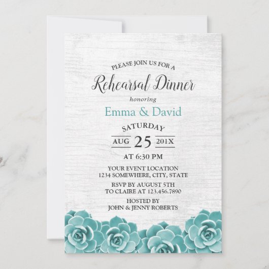 Invitation Dîner Rustique Succulent Floral Mariage (Devant)
