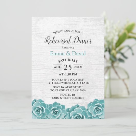 Invitation Dîner Rustique Succulent Floral Mariage (Debout devant)