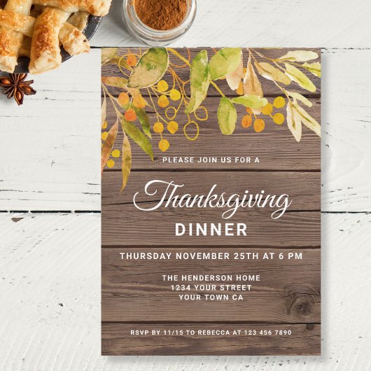 Invitation Dîner Rustique Thanksgiving
