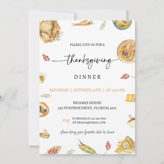 Invitation Dîner Rustique Thanksgiving (Devant)