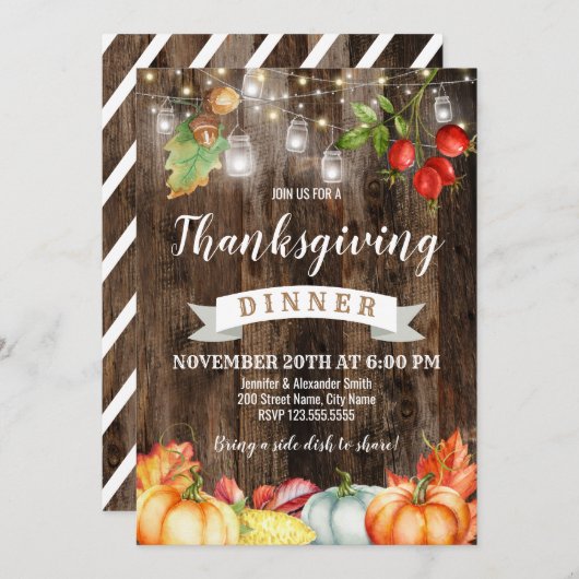 Invitation Dîner Rustique Thanksgiving (Devant / Derrière)