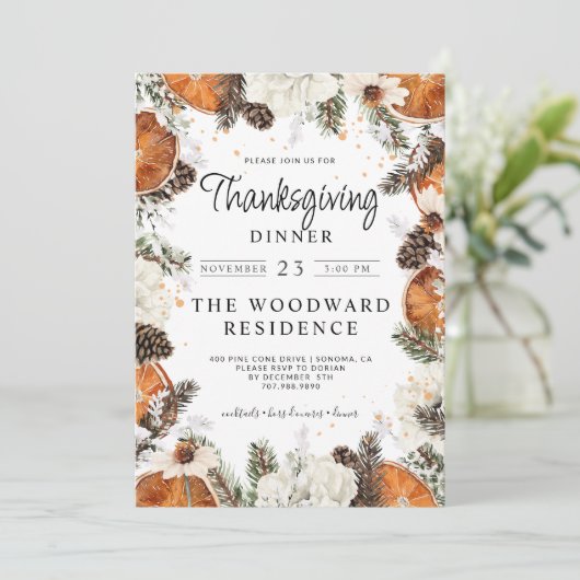 Invitation Dîner Rustique Thanksgiving Citrus Pine (Debout devant)