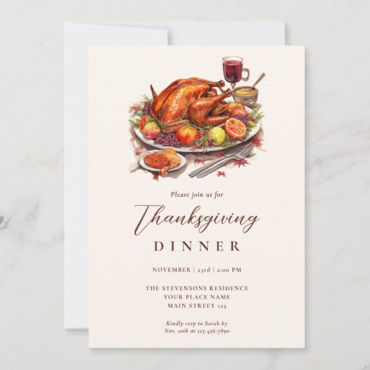 Invitation Dîner Rustique Thanksgiving Turquie (Devant)