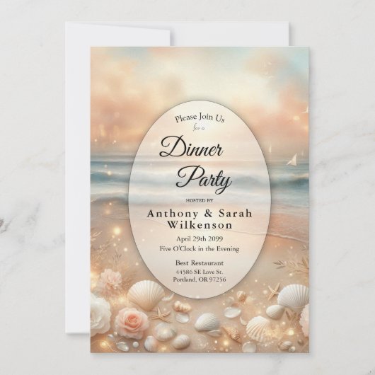 Invitation Dîner Seaside Sparkle et Sunset Dreams (Devant)