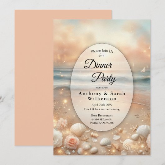 Invitation Dîner Seaside Sparkle et Sunset Dreams (Devant / Derrière)