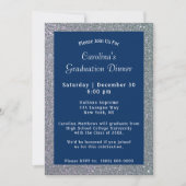 Invitation Dîner Silver Sparkle Bleu Graduation (Devant)