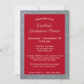 Invitation Dîner Silver Sparkle Graduation Rouge (Devant)