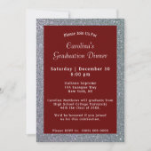 Invitation Dîner Silver Sparkle Maroon Graduation (Devant)