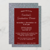 Invitation Dîner Silver Sparkle Maroon Graduation (Devant / Derrière)