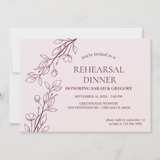 Invitation Dîner simple Boho Floral Ruby (Devant)