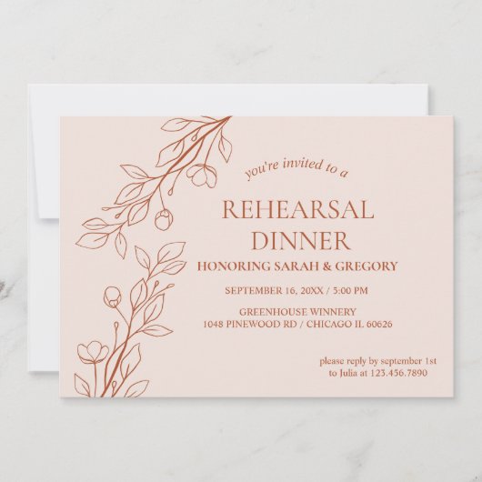 Invitation Dîner simple Boho Floral Terracotta (Devant)