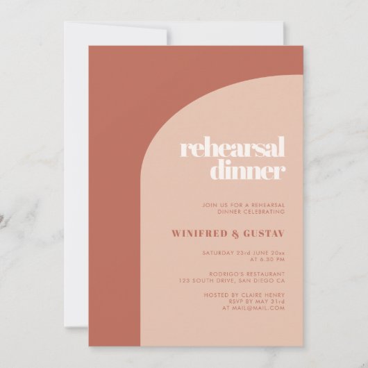 Invitation Dîner simple chic de répétition en terre cuite de  (Devant)