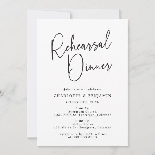 Invitation Dîner simple de répétition (Devant)