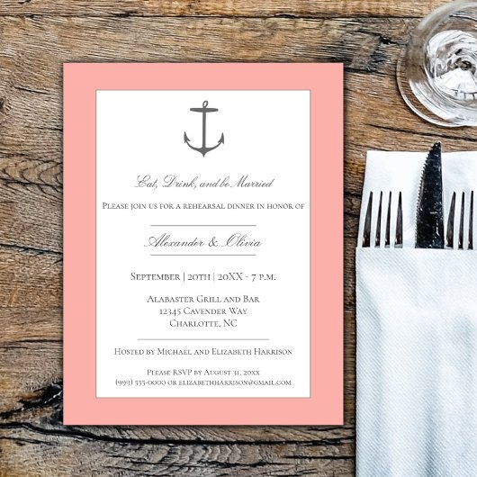 Invitation Dîner simple de répétition d'Ancres nautiques | Co