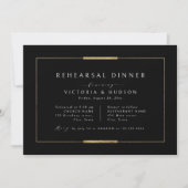 Invitation Dîner simple de répétition encadré Elegance Noir (Devant)
