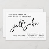Invitation Dîner simple de répétition Mariage (Devant / Derrière)