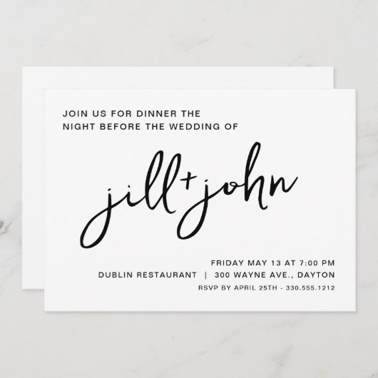 Invitation Dîner simple de répétition Mariage (Devant / Derrière)