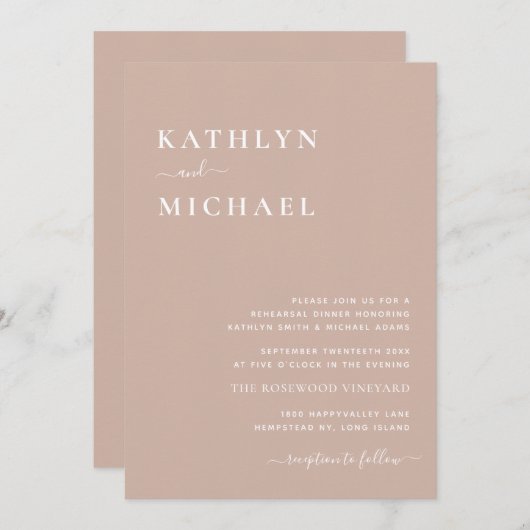 Invitation Dîner simple de répétition moderne Blush Pink QR C (Devant / Derrière)