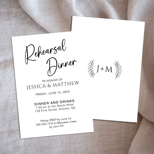 Invitation Dîner simple de répétition noir et blanc