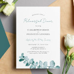 Invitation Dîner simple et élégant de répétition mariage euca<br><div class="desc">Une invitation à dîner de mariage moderne minimaliste de printemps ou d'été bohème avec des feuilles de verdure d'eucalyptus aquarelle et un script de calligraphie de style manuscrit élégant. Facile à personnaliser avec vos détails ! Convient pour un jardin d'été moderne de printemps ou pour un jardin des dîners de...</div>