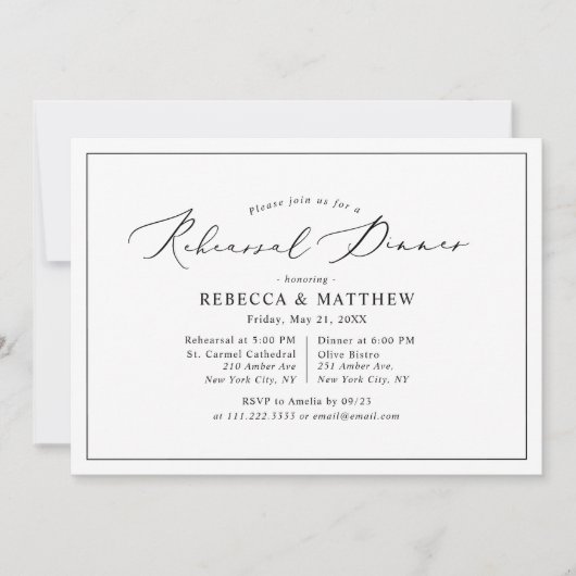 Invitation Dîner simple noir blanc Mariage (Devant)