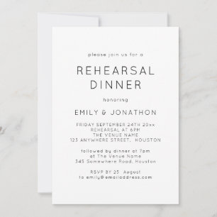 Invitation Dîner simple noir blanc Mariage