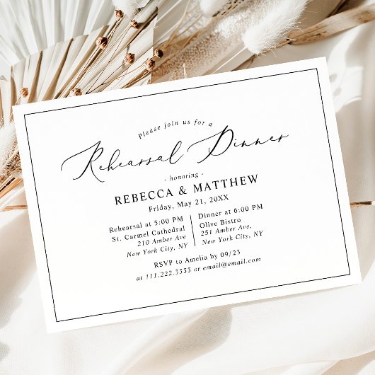 Invitation Dîner simple noir blanc Mariage