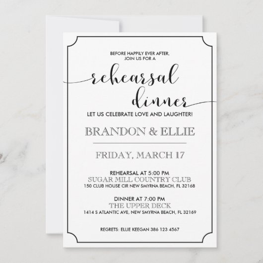 Invitation Dîner simplement élégant de répétition de (Devant)