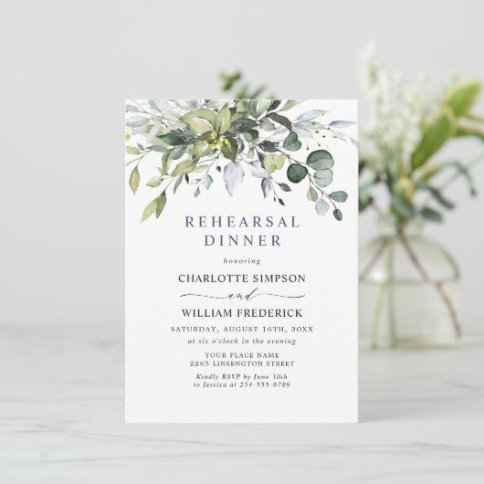Invitation DÎNER Simplement Élégant Eucalyptus REHEARSAL (Debout devant)
