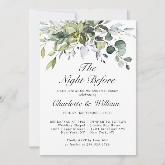 Invitation DÎNER Simplement Élégant Eucalyptus REHEARSAL (Devant)