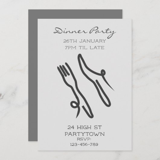 Invitation Dîner-soirée à la mode monochrome (Devant / Derrière)