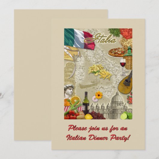 Invitation Dîner soirée italienne (Devant / Derrière)