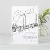 Invitation Dîner Table Cheers Dessin 30e fête d'anniversaire (Debout devant)